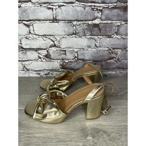 J. Crew Gold Leather Knotted Heeled Ankle Strap Sandals Women’s Sz 10.5M US/41EU